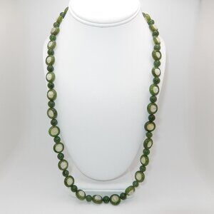 Vintage Beaded Necklace / Green Jade / 26" Long / Without Clasp